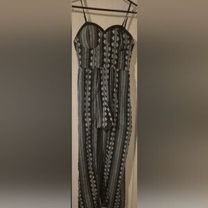 Band of Gypsies Black & Ivory Printed Maxi Dress with Skort-Style Overlay (S)